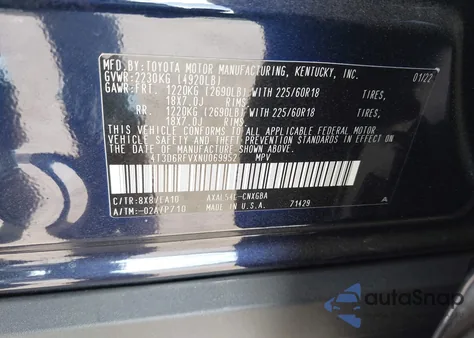 2022 Toyota Rav4 Hybrid Limited z USA, uszkodzony, nr VIN 4T3D6RFVXNU069952